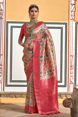 Red Silk Blend Woven Saree