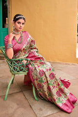 Pink Silk Blend Woven Saree