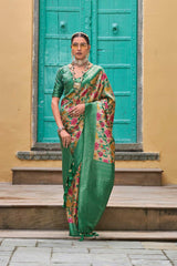 Green Silk Blend Woven Saree