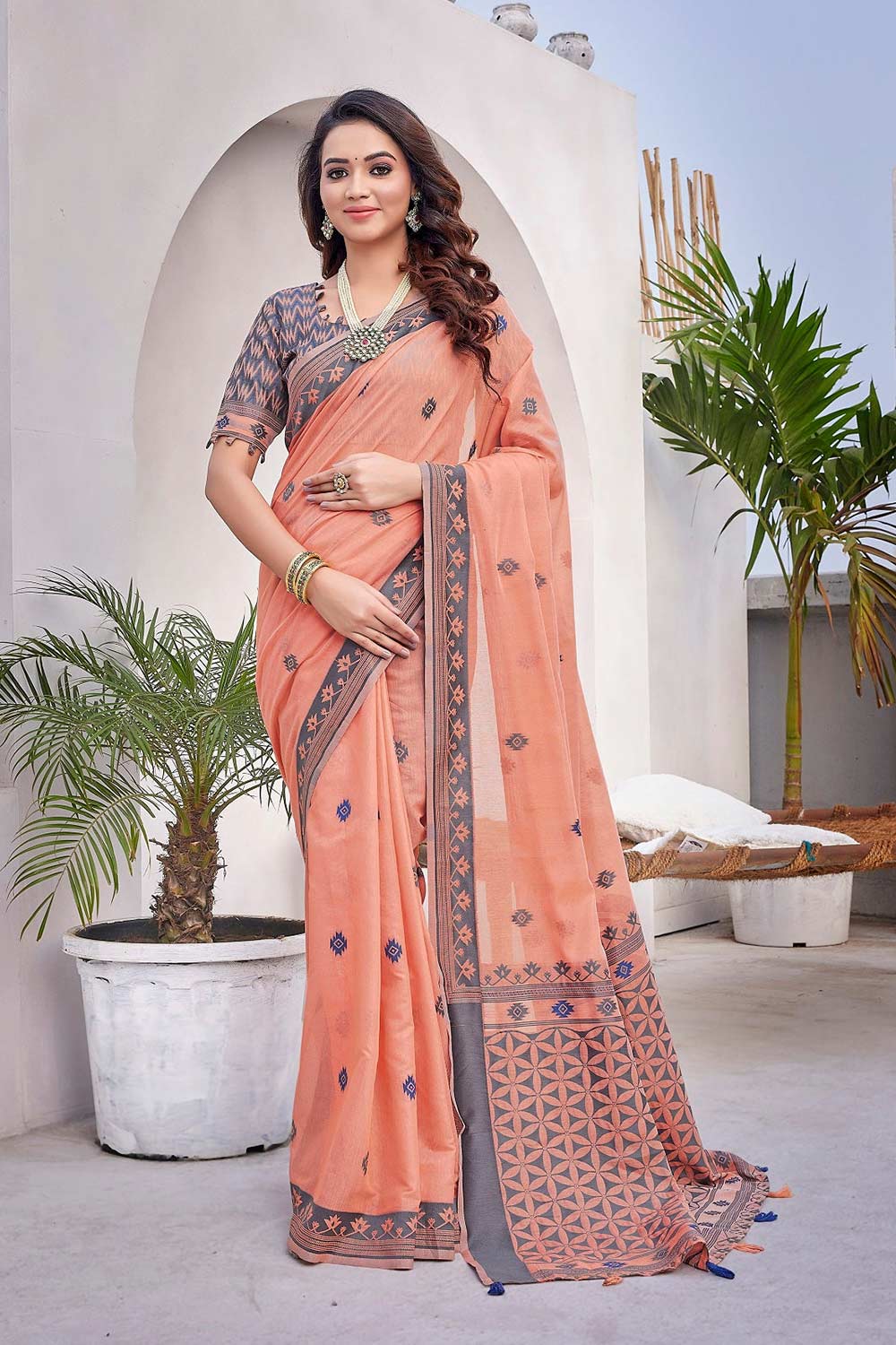 Pink Silk Blend printed Saree