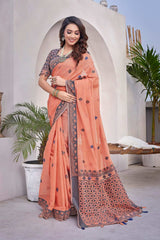 Pink Silk Blend printed Saree