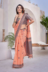 Pink Silk Blend printed Saree