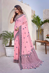 Pink Silk Blend printed Saree