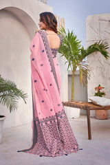 Pink Silk Blend printed Saree