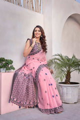 Pink Silk Blend printed Saree