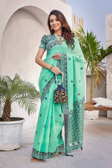 Green Silk Blend printed Saree