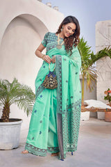 Green Silk Blend printed Saree