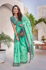 Green Silk Blend printed Saree