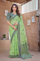 Green Silk Blend printed Saree