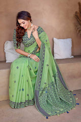 Green Silk Blend printed Saree