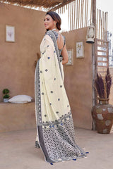 Off-White Silk Blend printed Saree