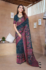 Blue Silk blend Woven Saree