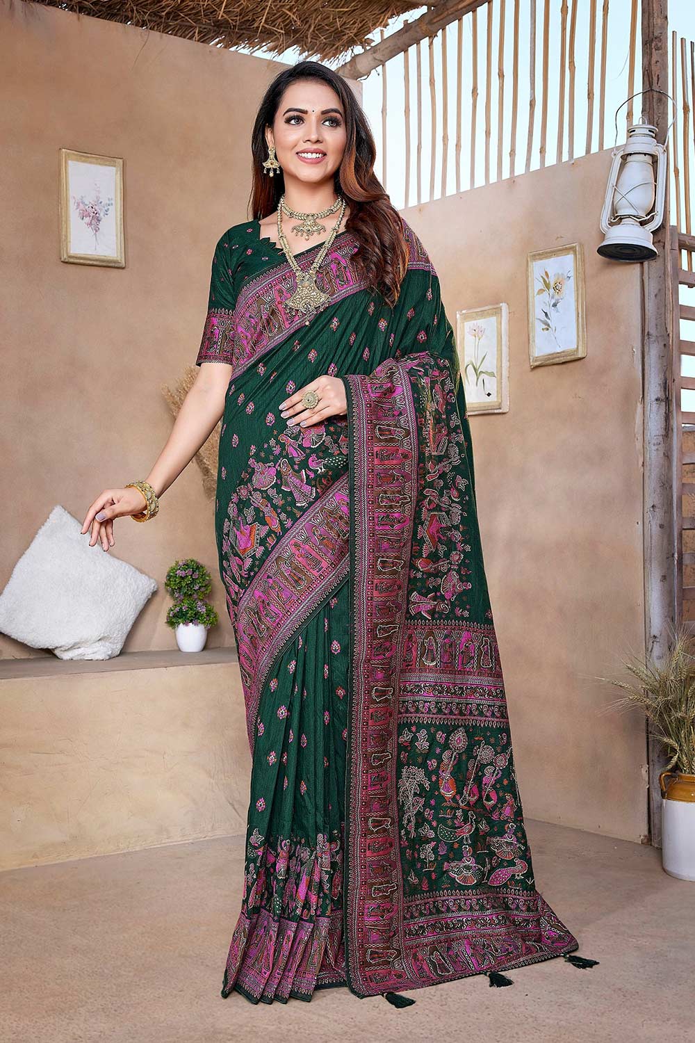 Green Silk blend Woven Saree