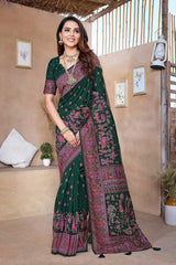 Green Silk blend Woven Saree