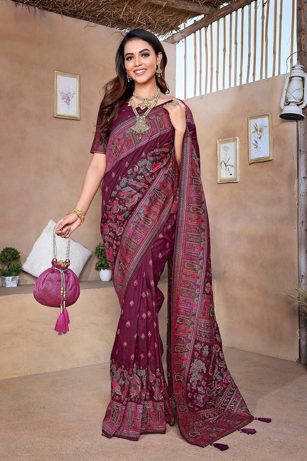 Purple Silk blend Woven Saree