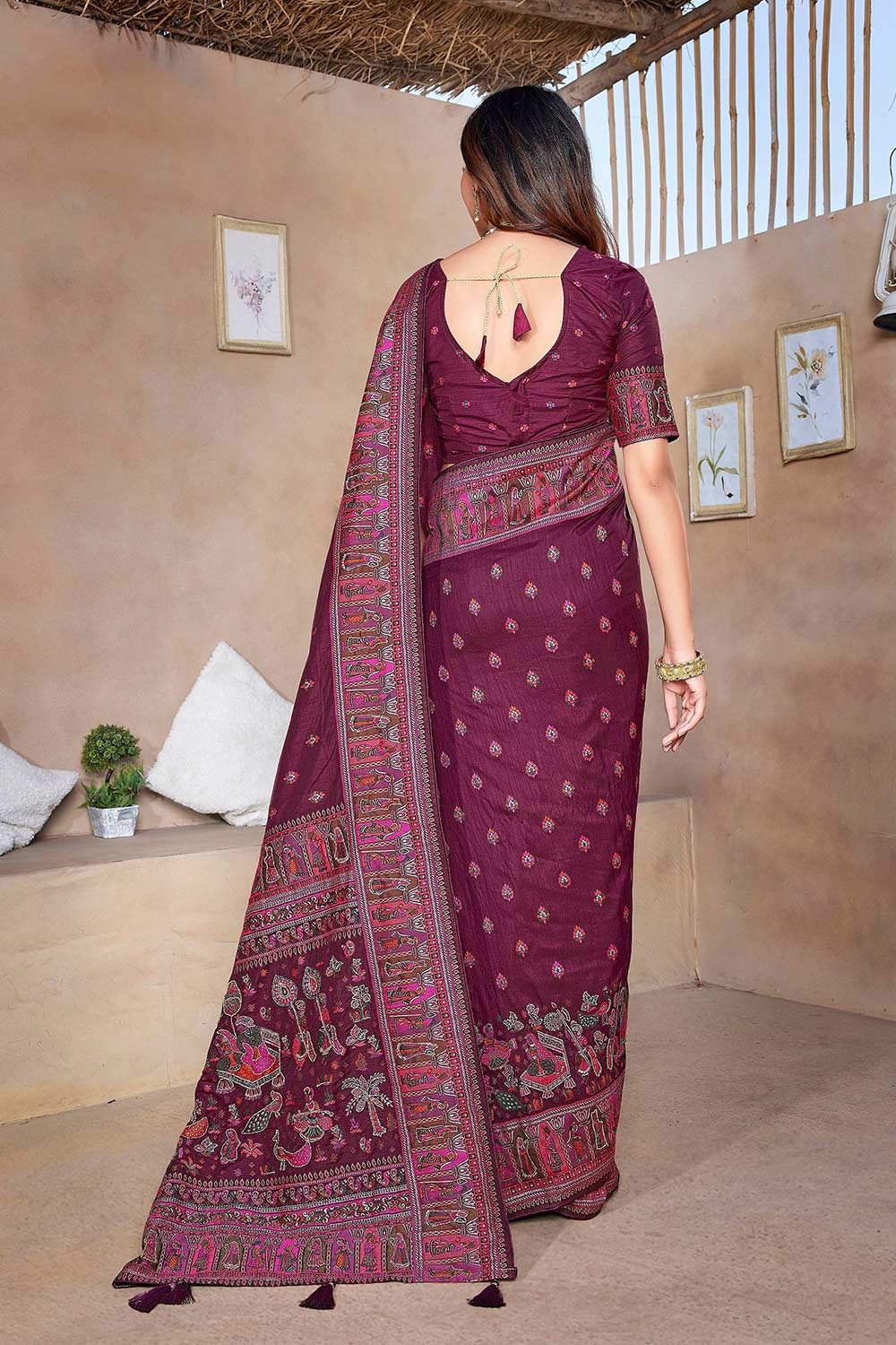 Purple Silk blend Woven Saree