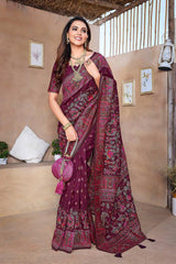 Purple Silk blend Woven Saree