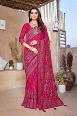 Pink Silk blend Woven Saree