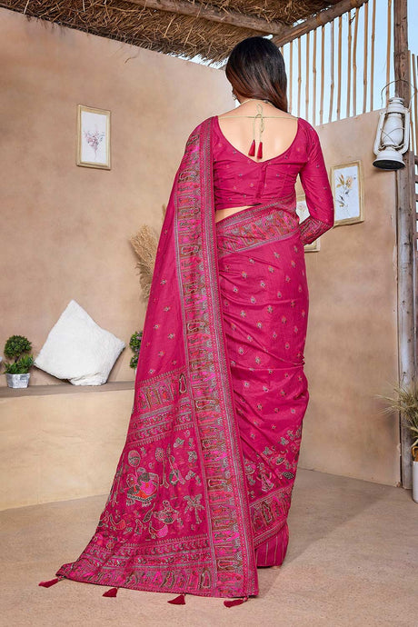 Pink Silk blend Woven Saree