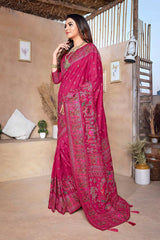 Pink Silk blend Woven Saree