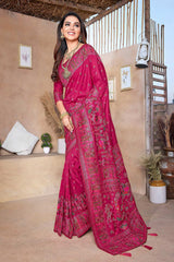 Pink Silk blend Woven Saree