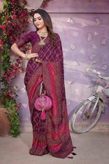 Purple Silk blend Woven Saree