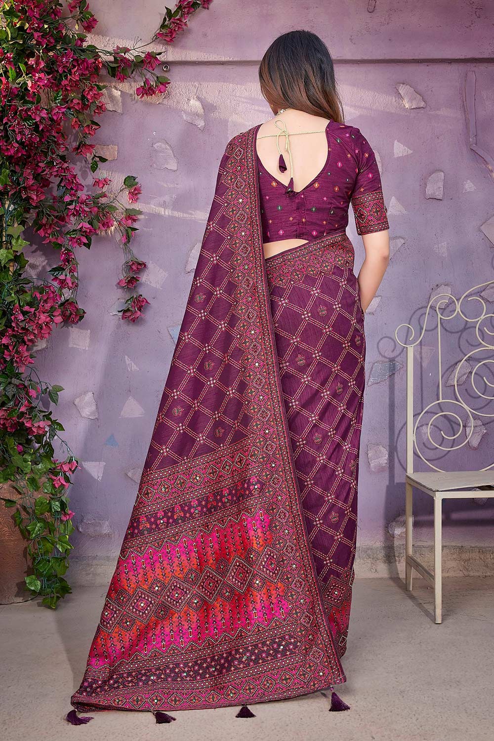 Purple Silk blend Woven Saree