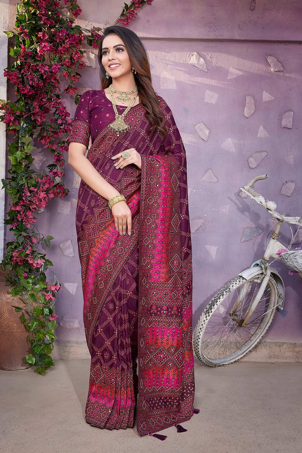 Purple Silk blend Woven Saree