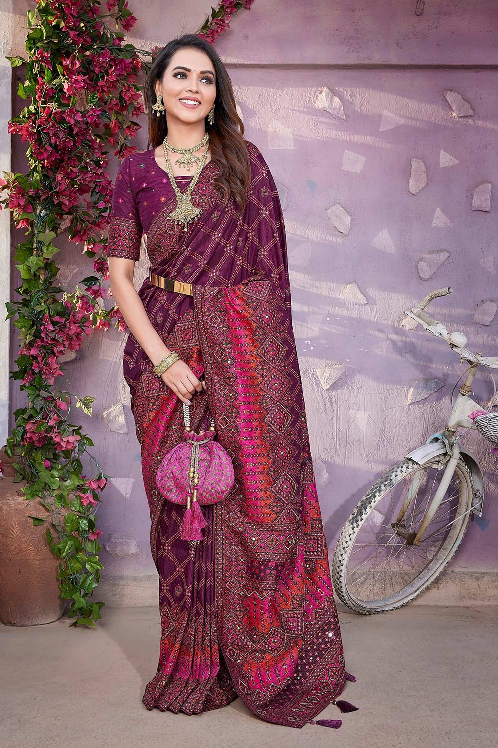 Purple Silk blend Woven Saree