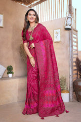 Pink Silk blend Woven Saree