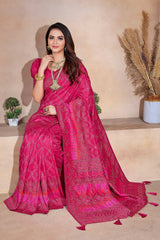 Pink Silk blend Woven Saree