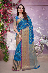 Blue Silk Blend Zari  Saree