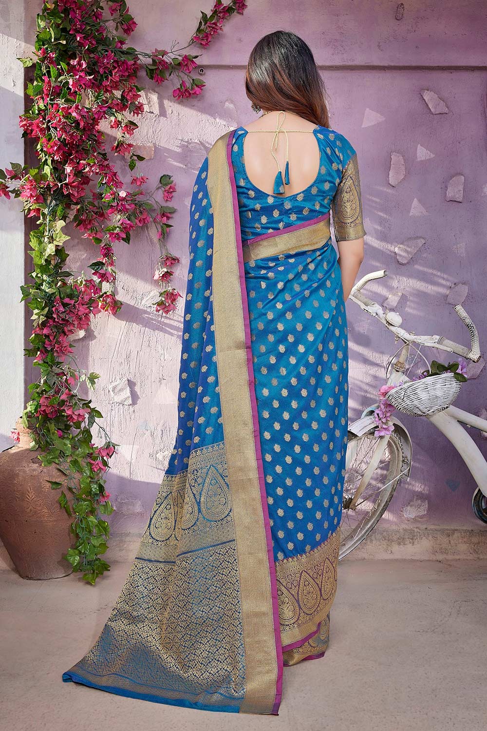 Blue Silk Blend Zari  Saree