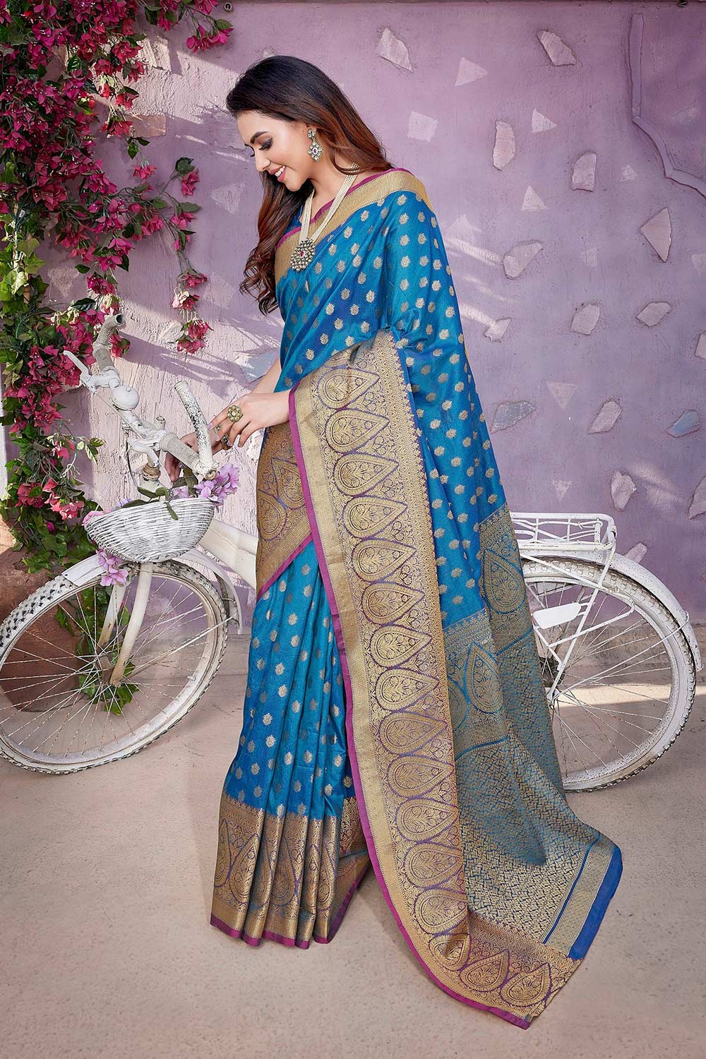 Blue Silk Blend Zari  Saree