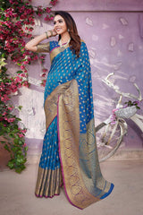 Blue Silk Blend Zari  Saree