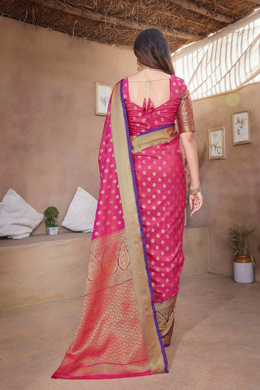 Pink Silk Blend Zari  Saree