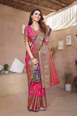 Pink Silk Blend Zari  Saree