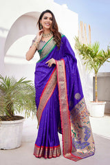 Blue Silk Blend Zari  Saree