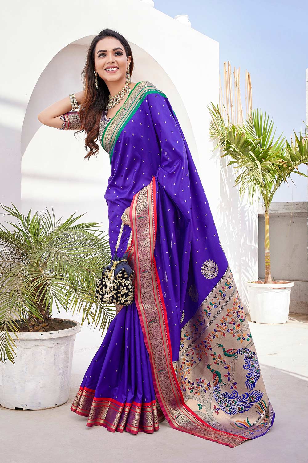 Blue Silk Blend Zari  Saree