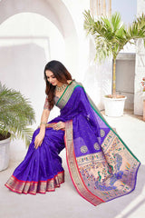 Blue Silk Blend Zari  Saree