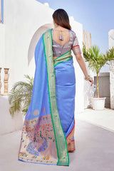 Blue Silk Blend Zari  Saree