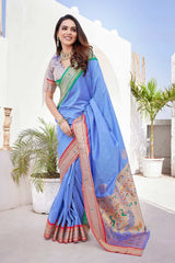 Blue Silk Blend Zari  Saree