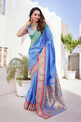 Blue Silk Blend Zari  Saree