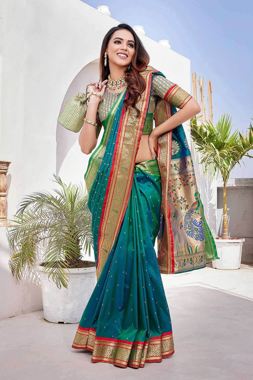 Green Silk Blend Zari  Saree