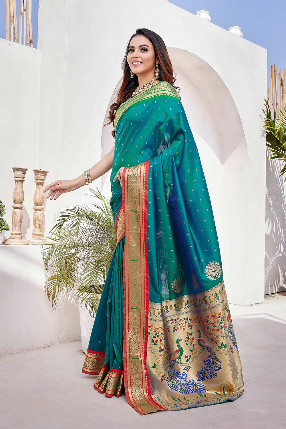 Green Silk Blend Zari  Saree