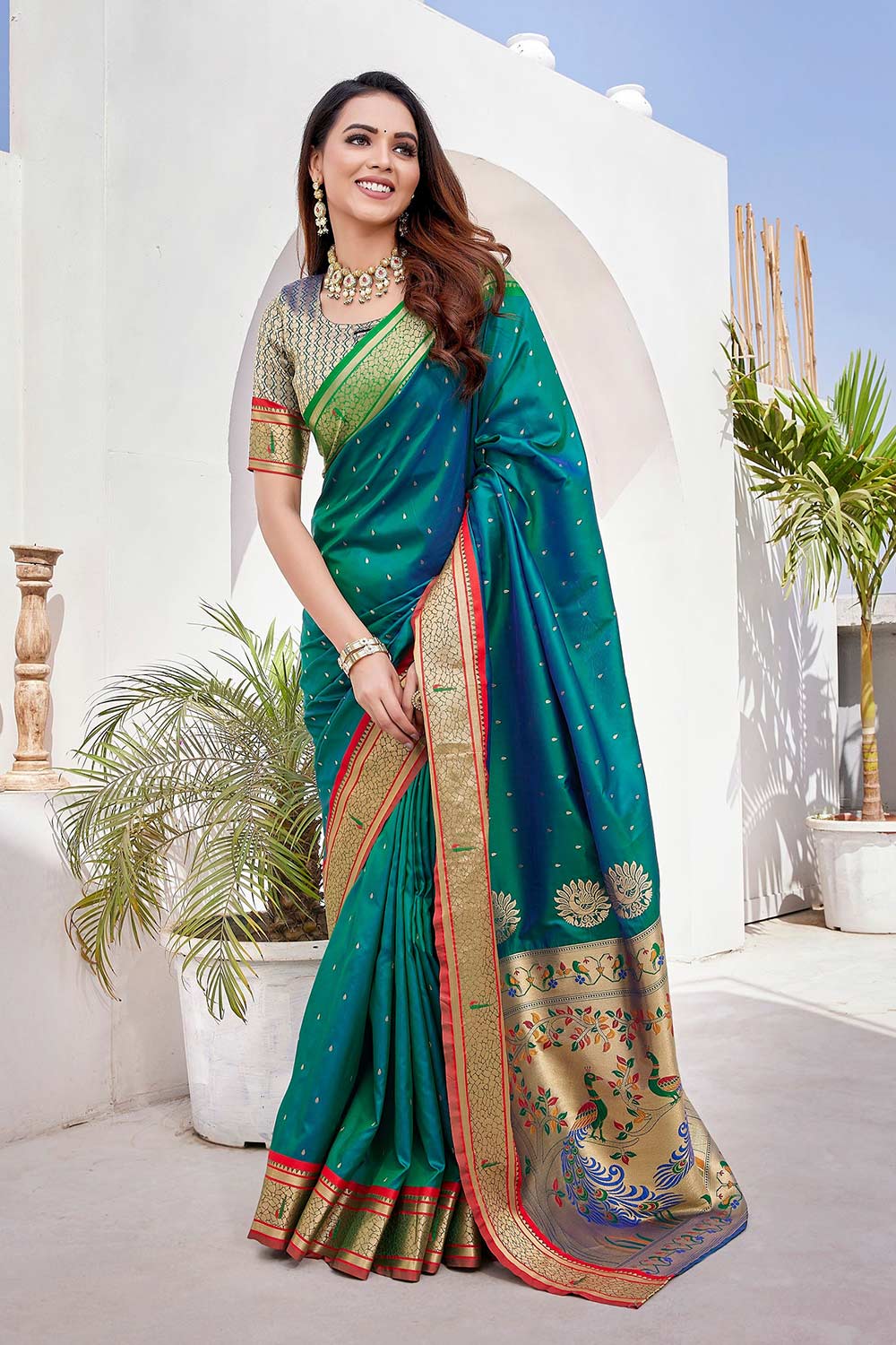 Green Silk Blend Zari  Saree