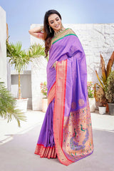 Purple Silk Blend Zari  Saree