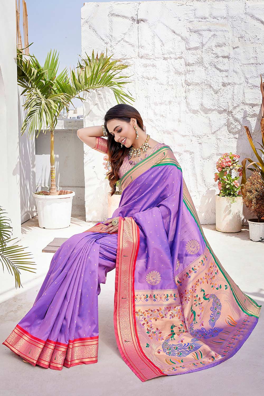 Purple Silk Blend Zari  Saree