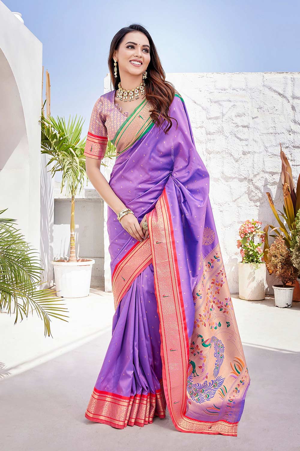 Purple Silk Blend Zari  Saree