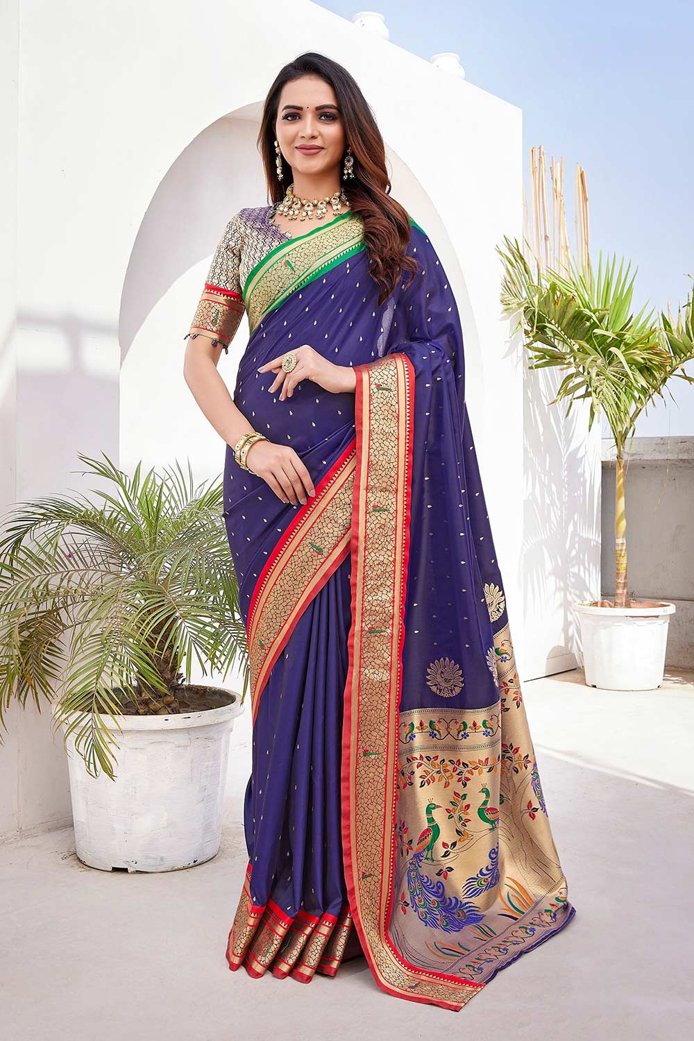 Blue Silk Blend Zari  Saree